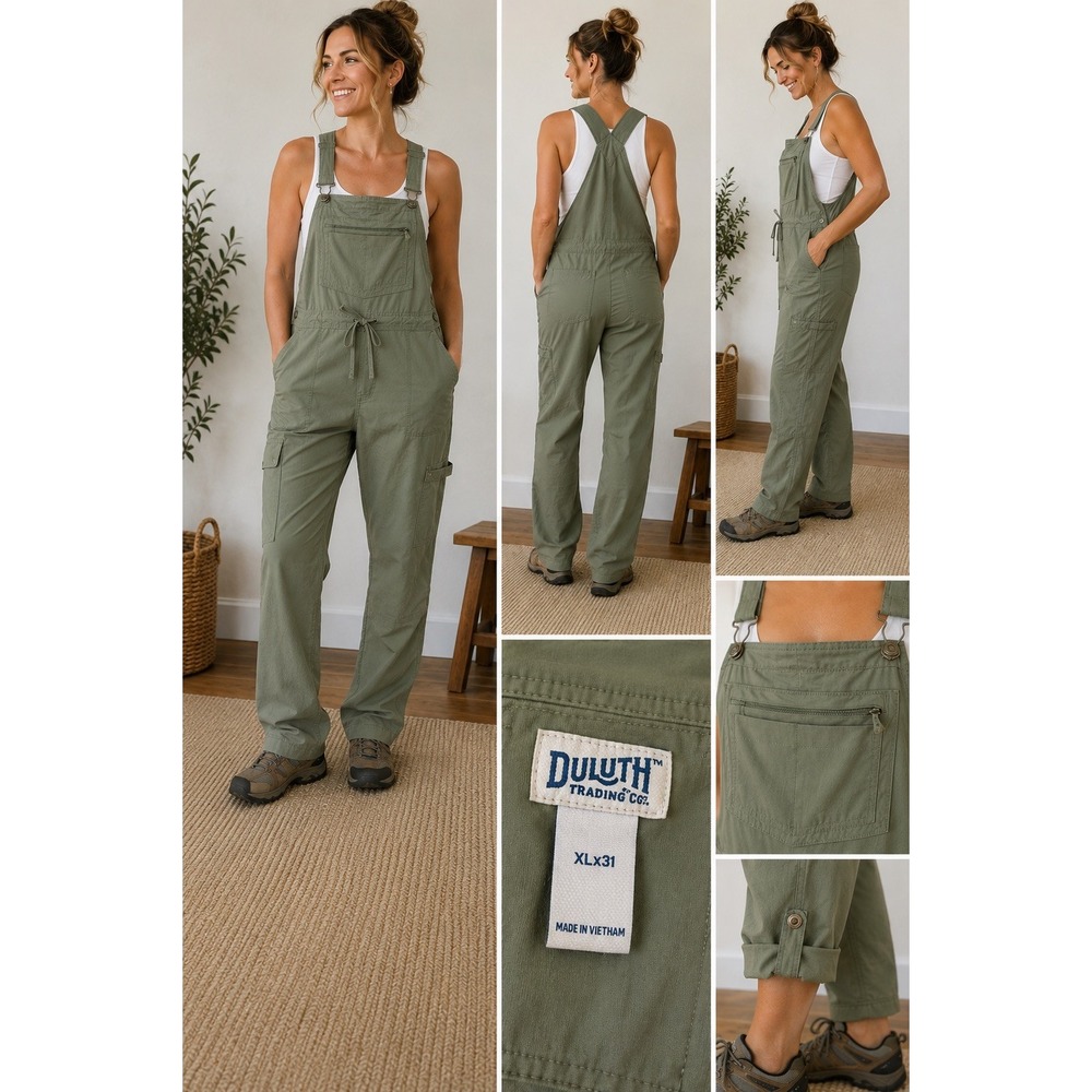 Duluth Trading Co Olive Green Utility Overalls Jumpsuit